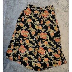Vtg April Cornell Skirt Womens (L) Diamond Button Ornament Tree Print Colorful